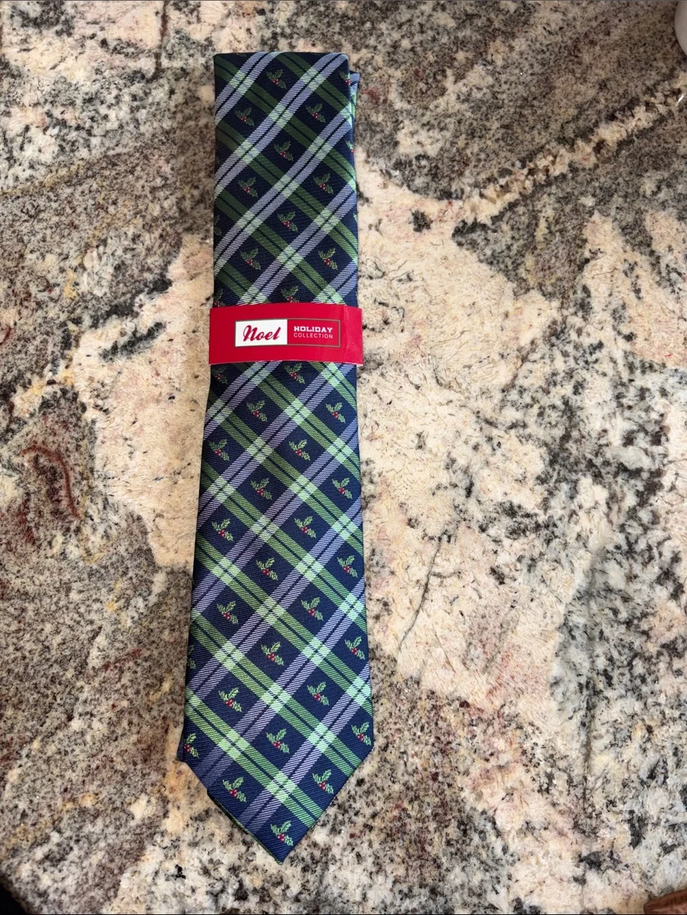 Navy Plaid Tie with Green Accent